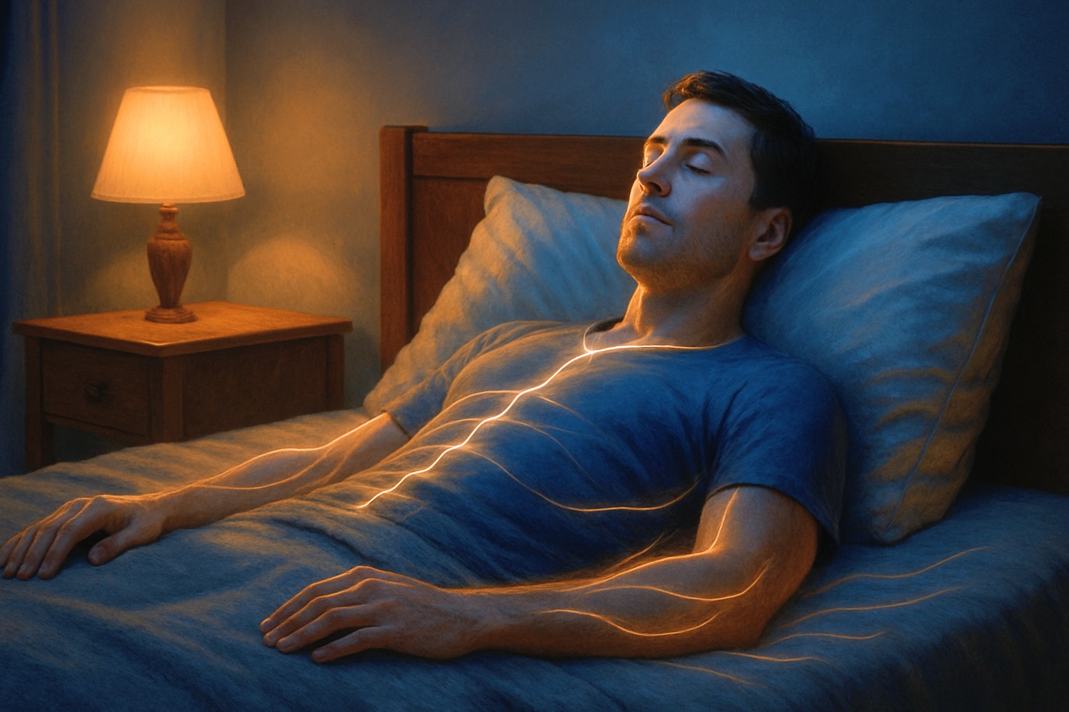 Wide horizontal navy blue banner with bold white Arial text that reads Progressive Muscle Relaxation for Sleep and Stress Relief.