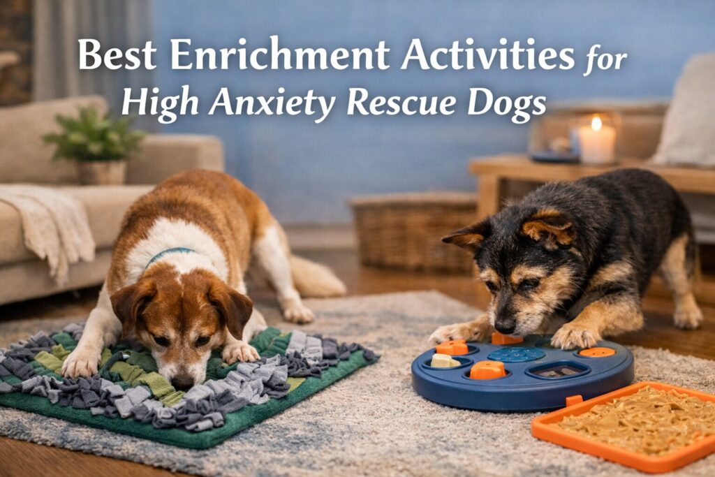 Best enrichment activities for high anxiety rescue dogs using calming puzzle toys and scent based mental stimulation in a safe home environment
